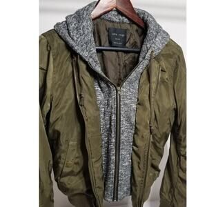Olive green bomber jacket, double zipper, with hoodie - Love Tree Med